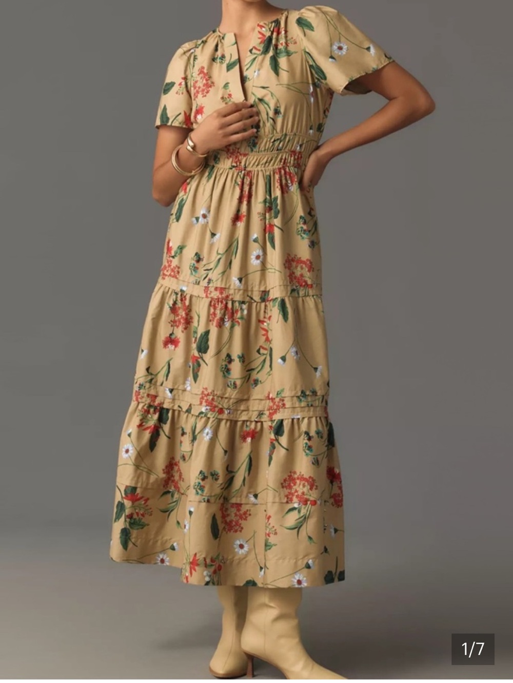 Anthropologie Somerset Floral Tiered Maxi Dress - Mustard Floral